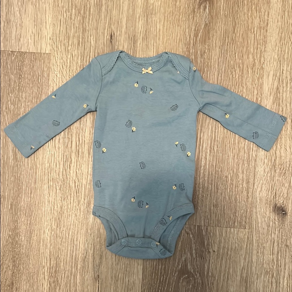 Carter's Blue Long Sleeve Bodysuit with Little Floral Design